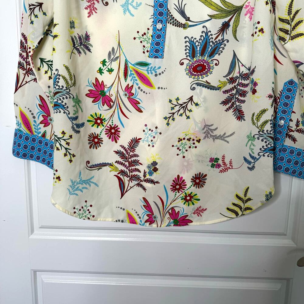 Talbots Womens Large LS Cream Floral Popover Tunic Blouse Career Casual - Picture 7 of 9